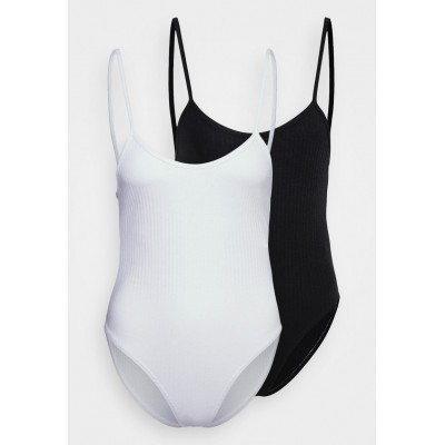 Kobiety T_SHIRT_TOP | Missguided Petite PLUNGE NECK BODYSUIT 2 PACK - Top - black/white/czarny - MC92911