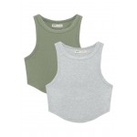 Kobiety T SHIRT TOP | PULL&BEAR 2 PACK - Top - grey/light green/szary - SK91570