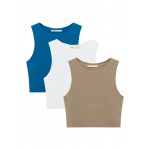 Kobiety T SHIRT TOP | PULL&BEAR 3-PACK OF RIBBED - Top - blue/off-white/brown/niebieski - SS58571