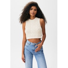 Kobiety T_SHIRT_TOP | PULL&BEAR CABLE-KNIT WITH ROUND NECK - Top - beige/beżowy - RU43345
