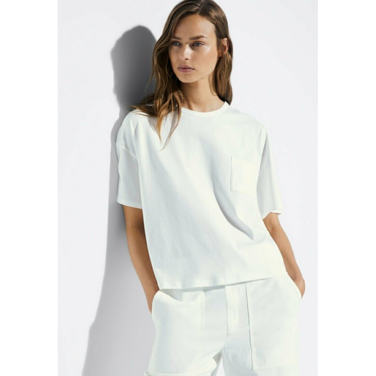 Kobiety T SHIRT TOP | Massimo Dutti MIT TASCHE - T-shirt basic - white/biały - YY92089