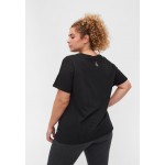Kobiety T SHIRT TOP | Active by Zizzi MED TEKST OG KORTE ÆRMER - T-shirt z nadrukiem - black/czarny - OM35698