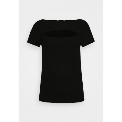 Kobiety T_SHIRT_TOP | Banana Republic CUTOUT CAP SLEEVE - T-shirt z nadrukiem - black/czarny - TX91237