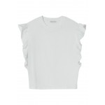 Kobiety T SHIRT TOP | Bershka FRILLED SLEEVE - T-shirt z nadrukiem - stone/szary - KD31582