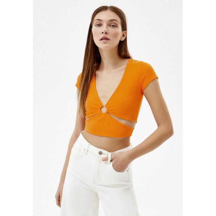 Kobiety T SHIRT TOP | Bershka T-shirt z nadrukiem - orange/pomarańczowy - YI03744