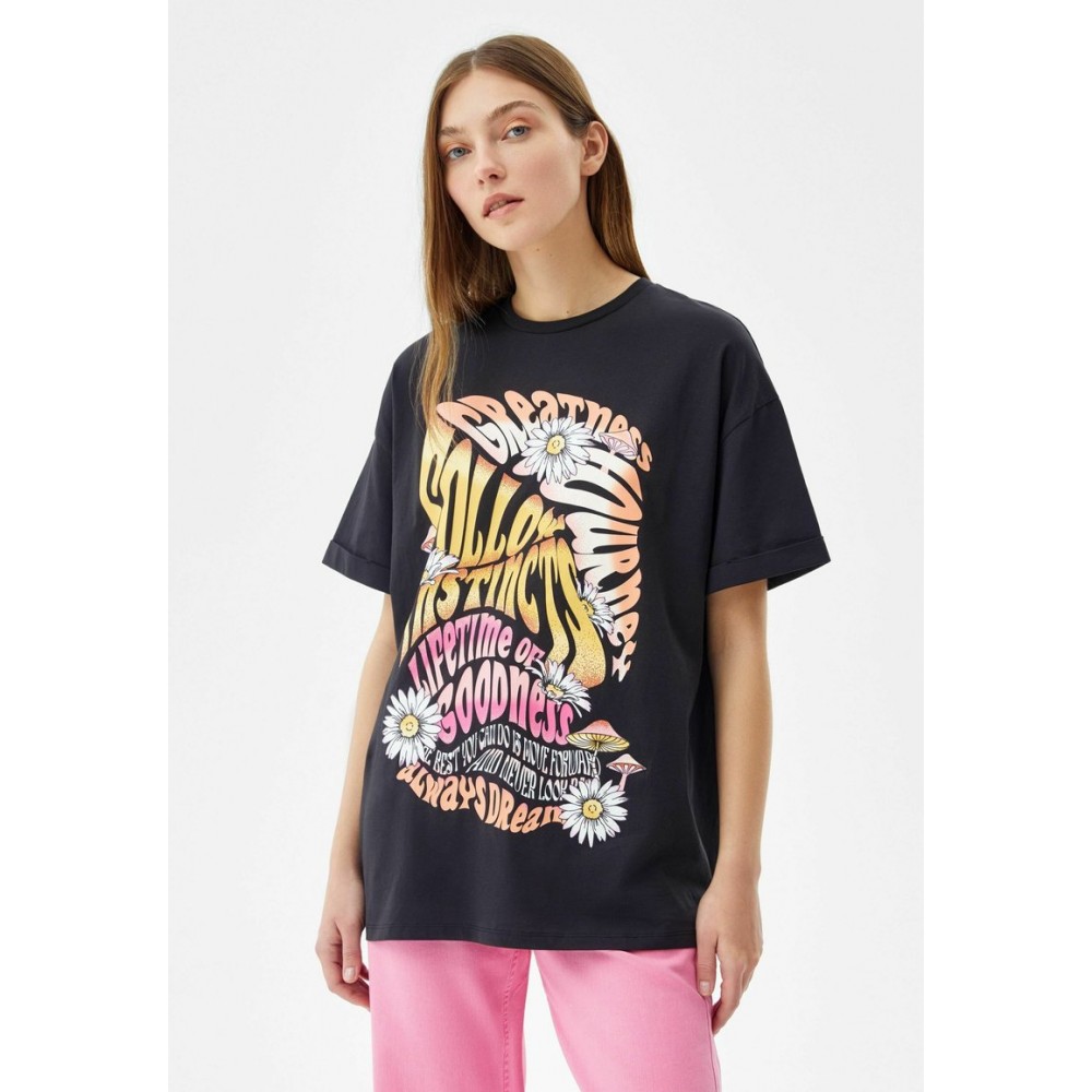 Kobiety T SHIRT TOP | Bershka WITH PRINT - T-shirt z nadrukiem - grey/szary - TA58951