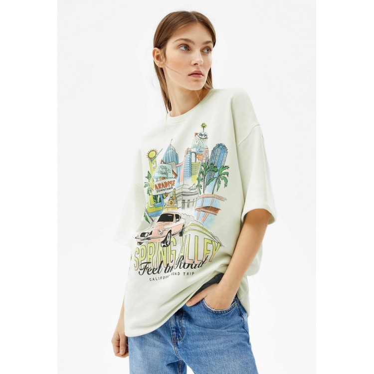 Kobiety T SHIRT TOP | Bershka WITH PRINT - T-shirt z nadrukiem - stone/szary - OA05161