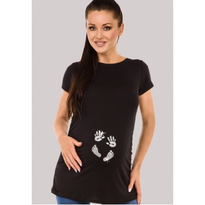 Kobiety T_SHIRT_TOP | Chelsea Clark MATERNITY  - T-shirt z nadrukiem - czarny ze srebrnym/czarny - UG31758
