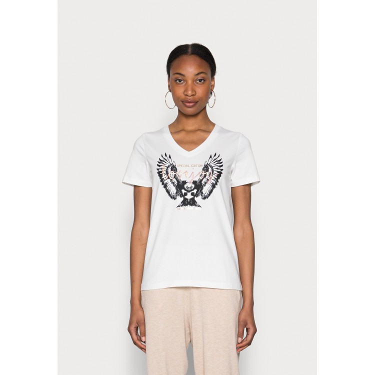 Kobiety T SHIRT TOP | Culture ELMY V-NECK - T-shirt z nadrukiem - spring gardenia/biały - TI67560