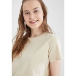 Kobiety T SHIRT TOP | DeFacto REGULAR FIT - T-shirt basic - beige/beżowy - QQ36589