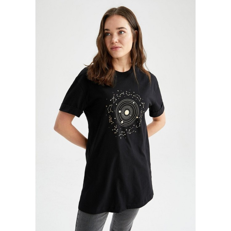 Kobiety T SHIRT TOP | DeFacto REGULAR FIT - T-shirt z nadrukiem - black/czarny - MD81301