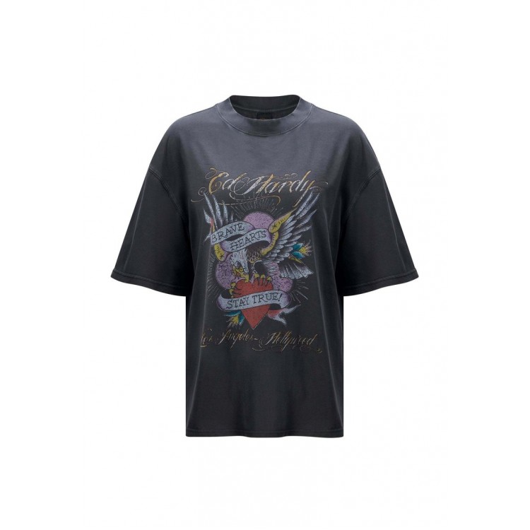 Kobiety T SHIRT TOP | Ed Hardy BRAVE-HEARTS BOYFRIEND - T-shirt z nadrukiem - washed black/czarny - TE14742