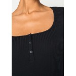 Kobiety T SHIRT TOP | edc by Esprit HENLEY - T-shirt basic - black/czarny - TD88483