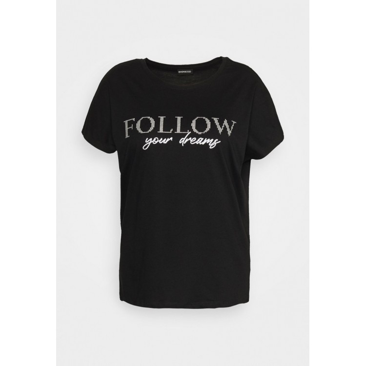 Kobiety T SHIRT TOP | Even&Odd Curvy T-shirt z nadrukiem - black/czarny - SN59877