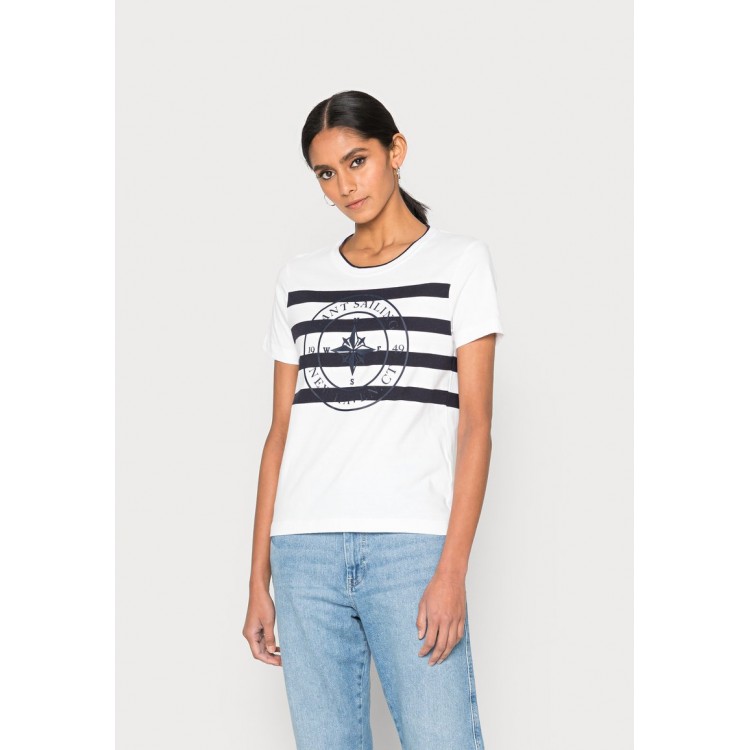 Kobiety T SHIRT TOP | GANT PRINTED STRIPED - T-shirt z nadrukiem - white/biały - QU46932
