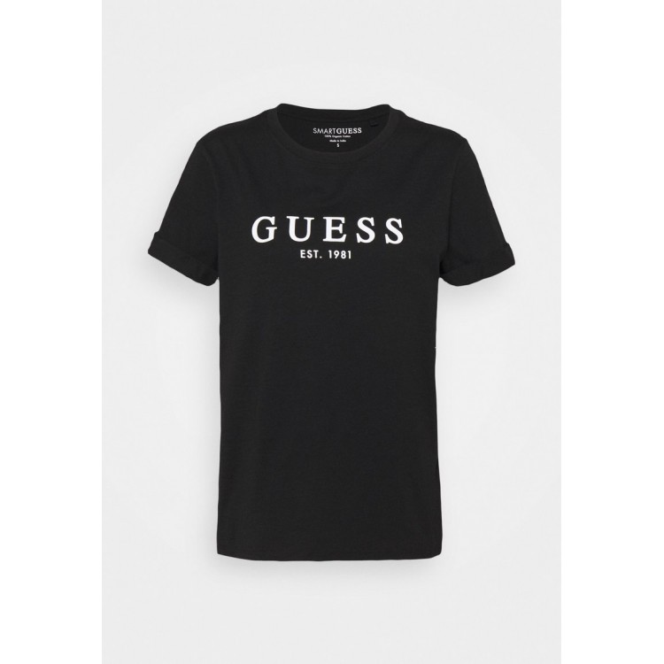 Kobiety T SHIRT TOP | Guess ROLL CUFF TEE - T-shirt z nadrukiem - jet black/czarny - EP35260