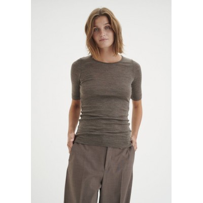 Kobiety T_SHIRT_TOP | InWear FANGIW - 100% WOOL - T-shirt basic - brown melange/brązowy - MS24532