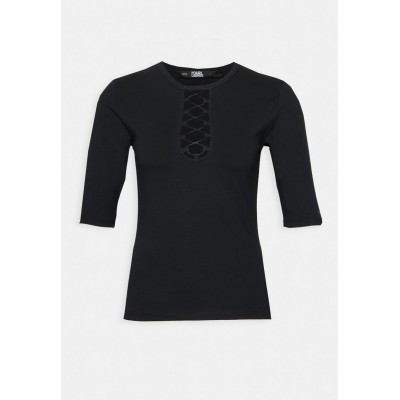 Kobiety T_SHIRT_TOP | KARL LAGERFELD LACE UP TOP - T-shirt basic - black/czarny - YO29294