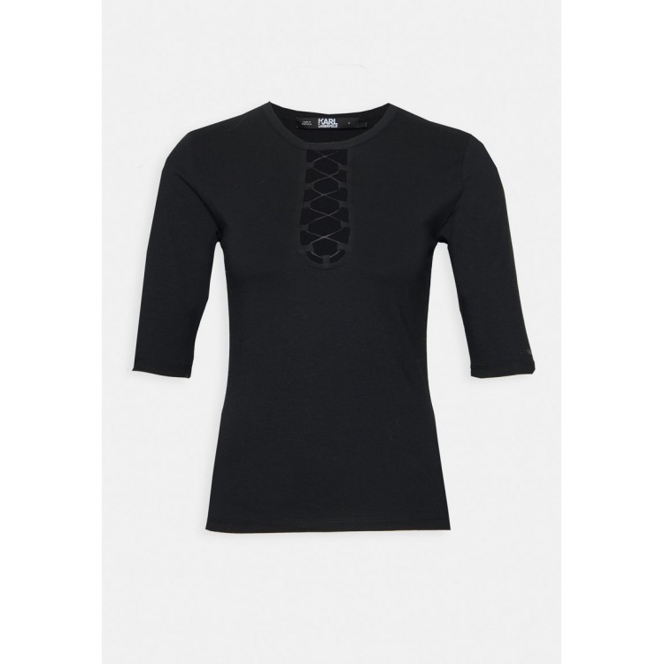 Kobiety T SHIRT TOP | KARL LAGERFELD LACE UP TOP - T-shirt basic - black/czarny - YO29294