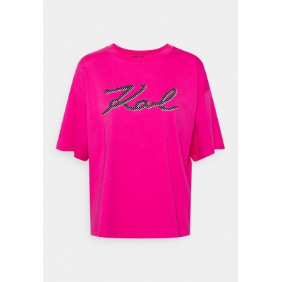 Kobiety T_SHIRT_TOP | KARL LAGERFELD LOGO - T-shirt z nadrukiem - fuchsia/fioletowy - XL28922