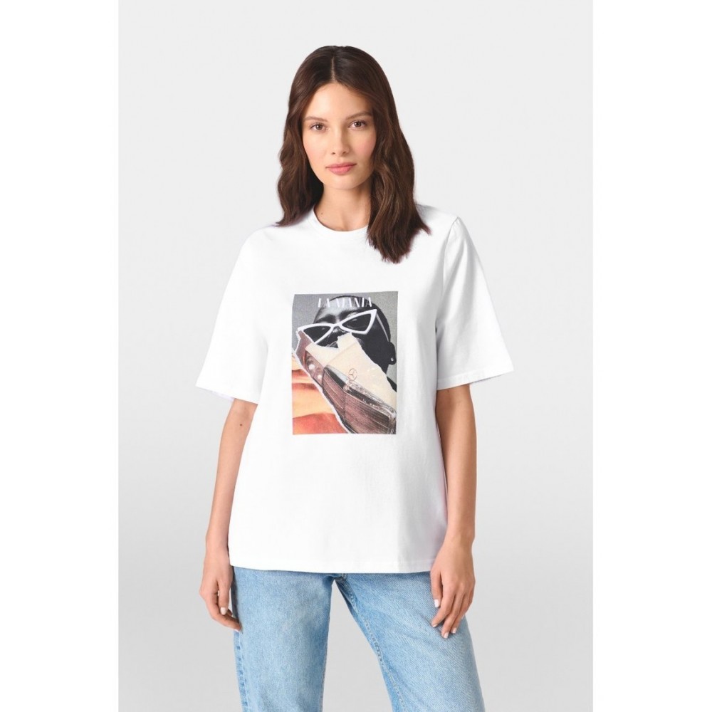 Kobiety T SHIRT TOP | LA MANIA T-shirt z nadrukiem - white/mleczny - UN23669