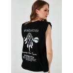 Kobiety T SHIRT TOP | LELA LELA CREW NECK WADDING SHOULDERS - T-shirt z nadrukiem - black/czarny - LU80483