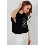 Kobiety T SHIRT TOP | LELA LELA CREW NECK WADDING SHOULDERS - T-shirt z nadrukiem - black/czarny - LU80483