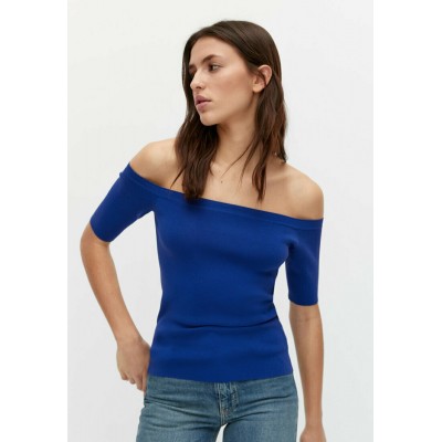 Kobiety T_SHIRT_TOP | Massimo Dutti SCHULTERFREIES - T-shirt z nadrukiem - royal blue/błękit królewski - SU35061