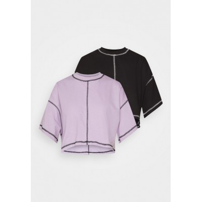 Kobiety T_SHIRT_TOP | Missguided Petite CONTRAST STITCH CROP TEE 2 PACK - T-shirt basic - black/lilac/czarny - IU75845