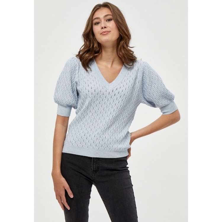 Kobiety T SHIRT TOP | PEPPERCORN ROSALIA PUFF SLEEVE - T-shirt z nadrukiem - skyway blue melange/jasnoniebieski melanż - QI81537