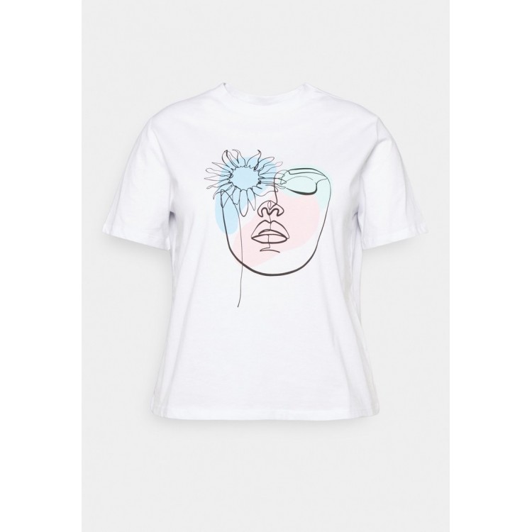 Kobiety T SHIRT TOP | Pieces Curve PCHAMUT TEE - T-shirt z nadrukiem - bright white/biały - KG94312