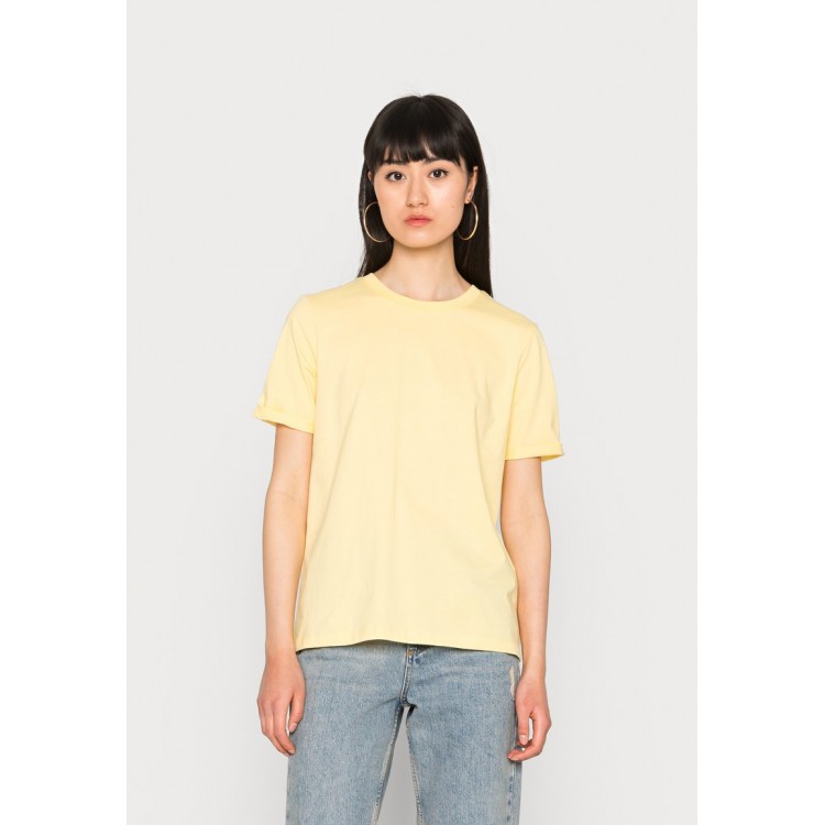 Kobiety T SHIRT TOP | Pieces FOLD UP SOLID - T-shirt basic - popcorn/żółty melanż - DS14534
