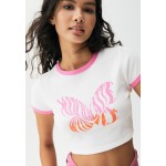 Kobiety T SHIRT TOP | PULL&BEAR RETRO TRIM DETAIL - T-shirt z nadrukiem - white/biały - SO44003