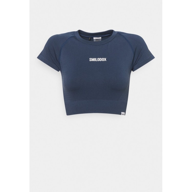 Kobiety T SHIRT TOP | Smilodox SEAMLESS CROPPED - T-shirt z nadrukiem - blau/granatowy - VN43618
