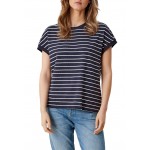Kobiety T SHIRT TOP | s.Oliver À ÉPAULES TOMBANTES - T-shirt z nadrukiem - navy stripe/granatowy - WD97940
