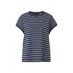 Kobiety T SHIRT TOP | s.Oliver À ÉPAULES TOMBANTES - T-shirt z nadrukiem - navy stripe/granatowy - WD97940