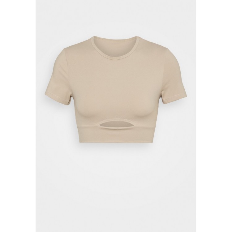 Kobiety T SHIRT TOP | South Beach CUT OUT CROPPED - T-shirt z nadrukiem - mink/beżowy - BZ91407