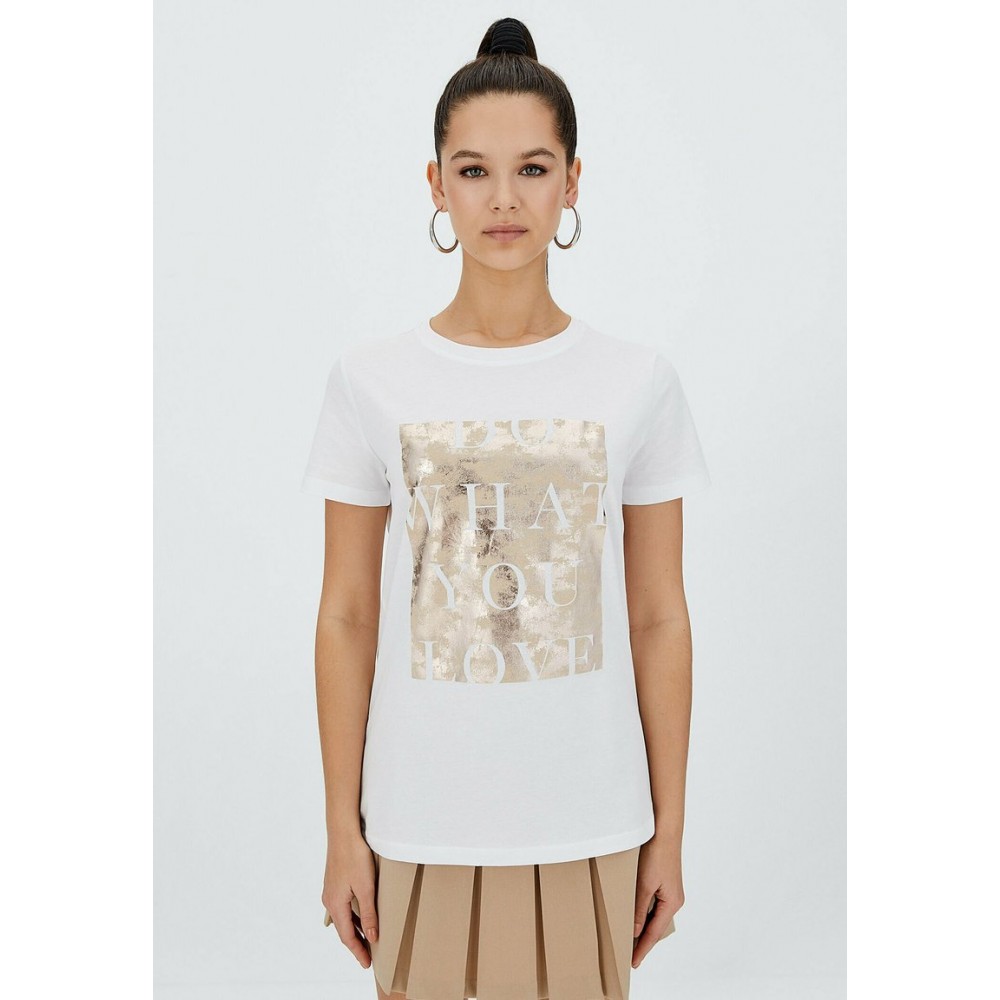 Kobiety T SHIRT TOP | Stradivarius T-shirt z nadrukiem - white/biały - VF76816