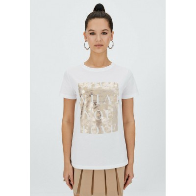 Kobiety T_SHIRT_TOP | Stradivarius T-shirt z nadrukiem - white/biały - VF76816