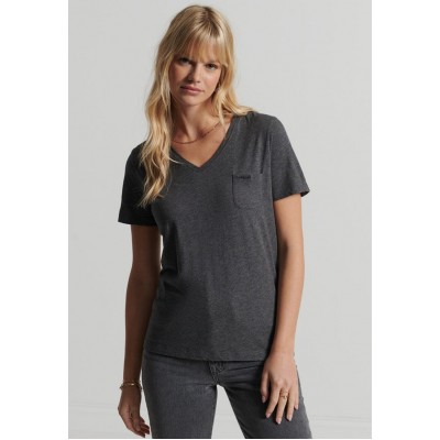 Kobiety T_SHIRT_TOP | Superdry STUDIOS POCKET V NECK  - T-shirt basic - dark grey/ciemnoszary - FO46191