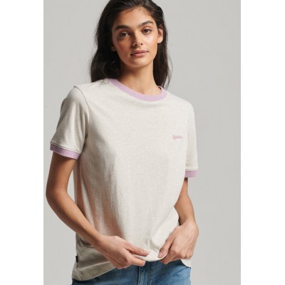 Kobiety T_SHIRT_TOP | Superdry VINTAGE LOGO EMBROIDERED RINGER - T-shirt z nadrukiem - oat marl vintage purple marl/liliowy - KF87514