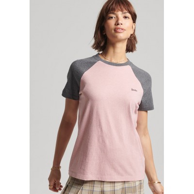Kobiety T_SHIRT_TOP | Superdry VINTAGE  - T-shirt z nadrukiem - rich charcoal marl la soft pink marl/różowy - RM17408