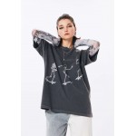 Kobiety T SHIRT TOP | Twist CASUAL WASHED - T-shirt z nadrukiem - anthracite/antracytowy - OP13428
