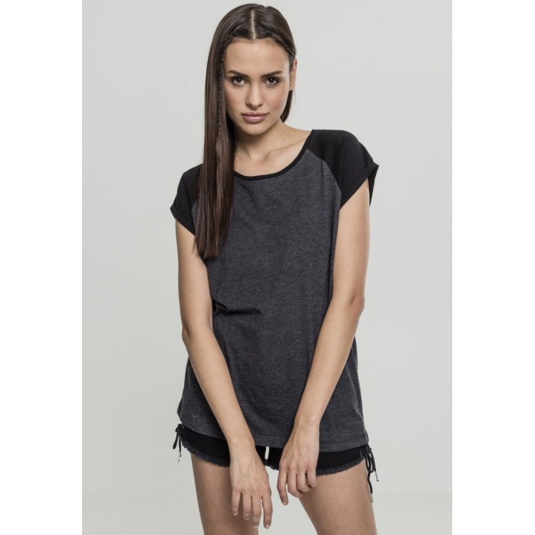 Kobiety T SHIRT TOP | Urban Classics CONTRAST TEE - T-shirt z nadrukiem - charcoal/black/antracytowy melanż - IJ05894