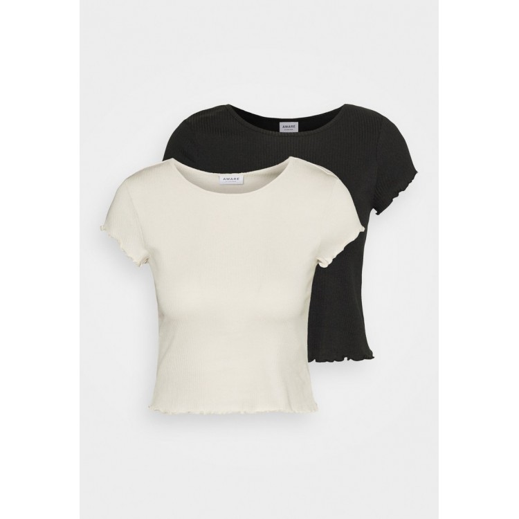 Kobiety T SHIRT TOP | Vero Moda Petite VMTULIA CAP SLEEVE 2 PACK - T-shirt basic - birch/black/mleczny - DV21012
