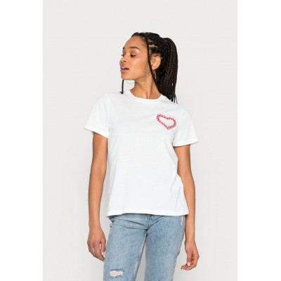 Kobiety T_SHIRT_TOP | Vila VIPURE HEART  - T-shirt z nadrukiem - cloud dancer embroidery/biały - OX30004