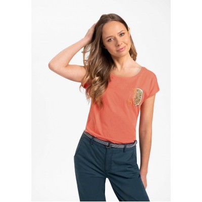 Kobiety T_SHIRT_TOP | Volcano T-FRESH - T-shirt z nadrukiem - peach/morelowy - DZ83770