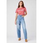 Kobiety T SHIRT TOP | Wrangler REGULAR TEE - T-shirt z nadrukiem - holly berry/łososiowy - YO95428