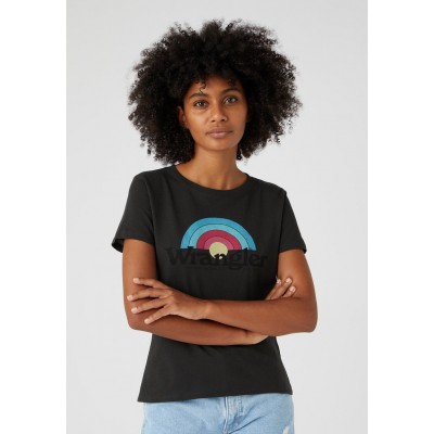 Kobiety T_SHIRT_TOP | Wrangler SLIM TEE - T-shirt z nadrukiem - faded black/czarny - UA19320