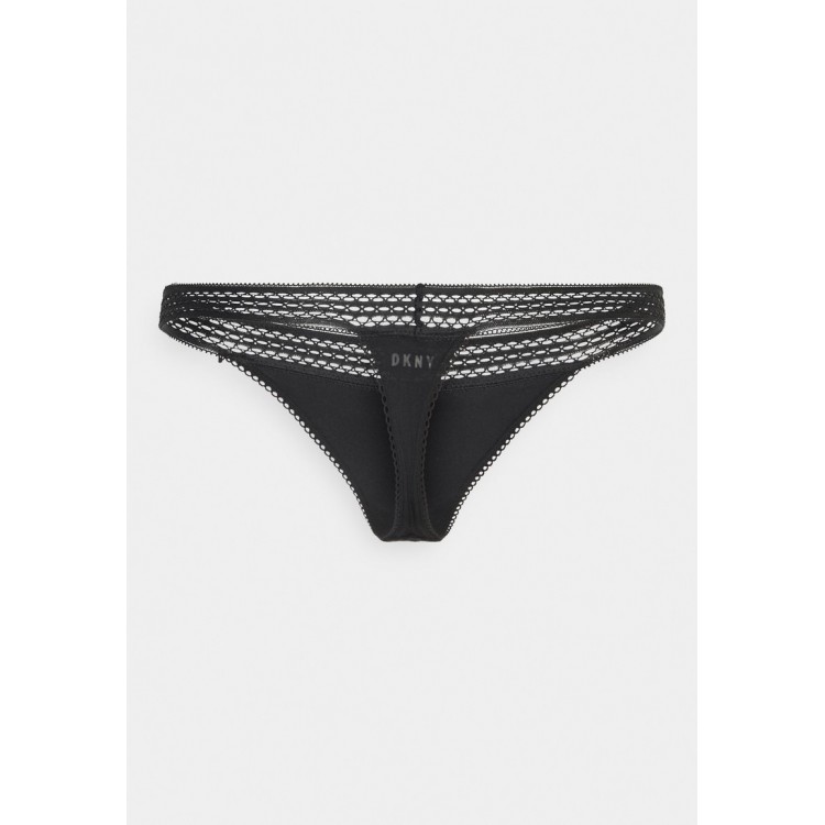 Kobiety UNDERPANT | DKNY Intimates CLASSIC COTTON TRIM THONG - Stringi - black/czarny - ZF46532